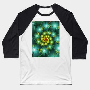 Spiraling Turquoise Flowers Baseball T-Shirt